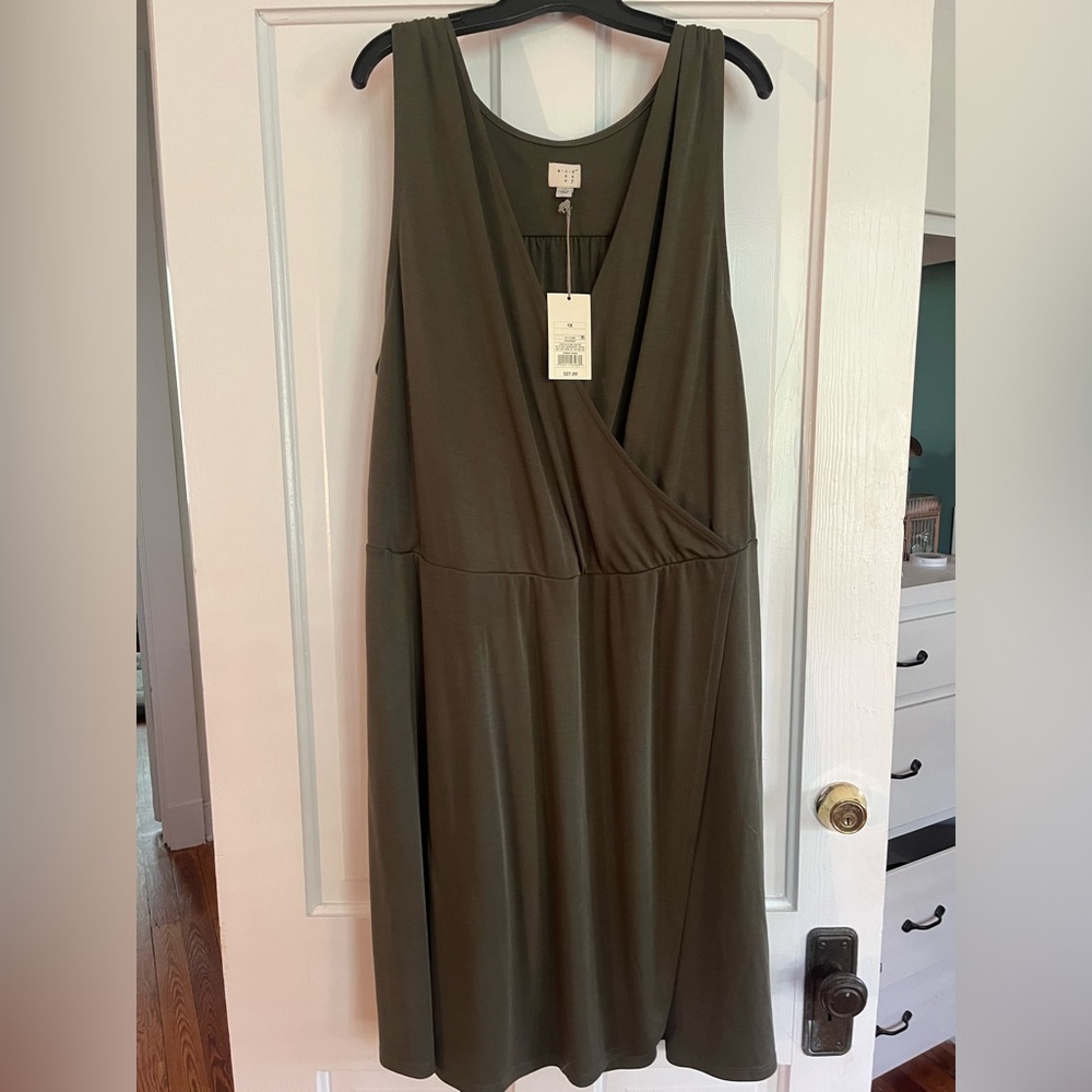 NWT A New Day sleeveless faux wrap dress, Olive green, 1x
